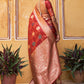 Janasya Red Banarasi Silk Floral Woven Design Saree | Swadesiicart