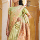 Janasya Pista Green Silk Blend Woven Polka Woven Design Saree | Swadesiicart