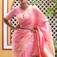 Janasya Pink Silk Blend Woven Polka Woven Design Saree | Swadesiicart