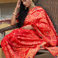 Janasya Red Banarasi Silk Ethnic Motifs Woven Design Saree | Swadesiicart
