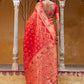 Janasya Red Banarasi Silk Ethnic Motifs Woven Design Saree | Swadesiicart