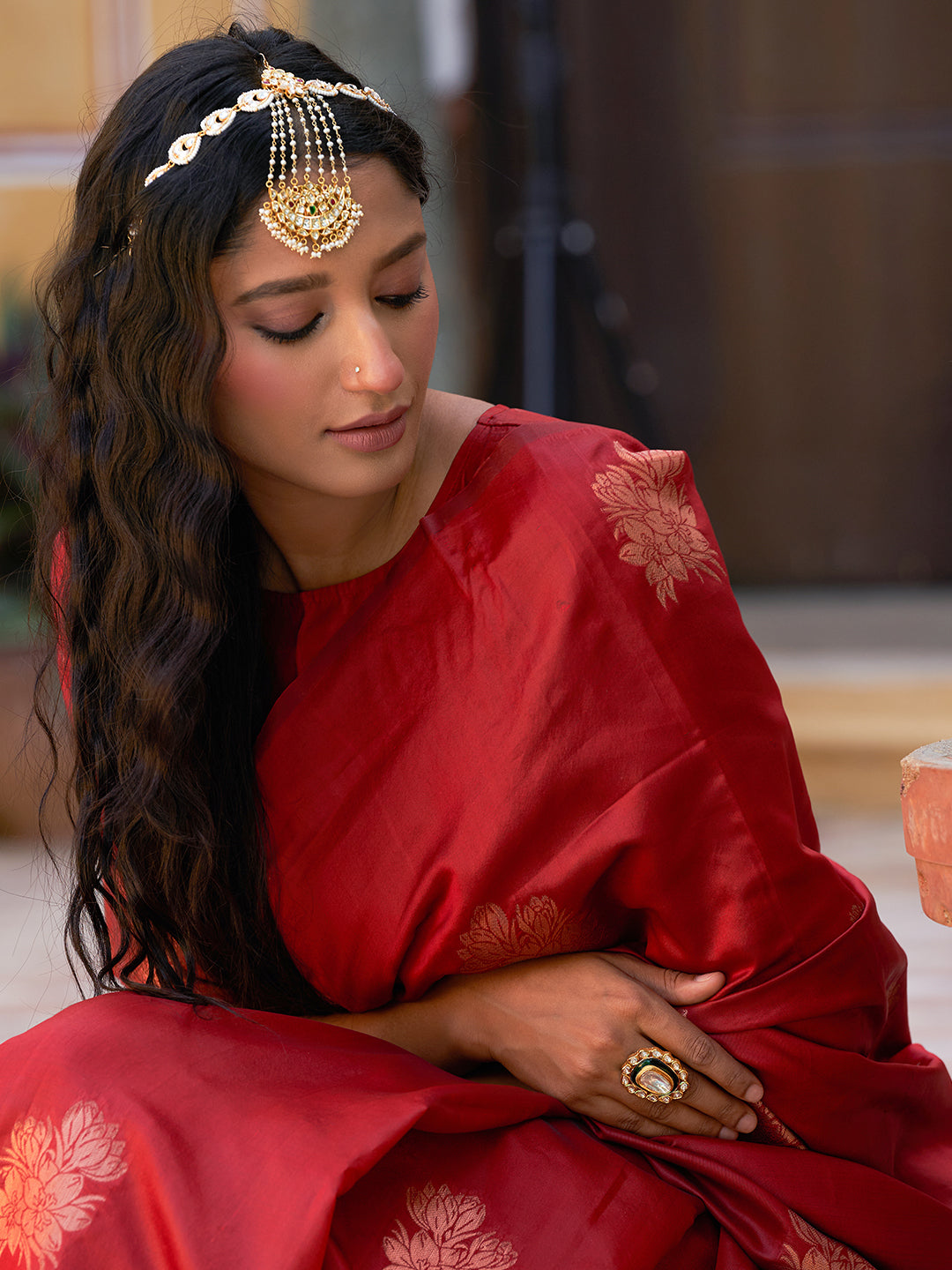 Janasya Red Kanjeevaram Silk Floral Motif Kanjeevaram Silk Saree | Swadesiicart