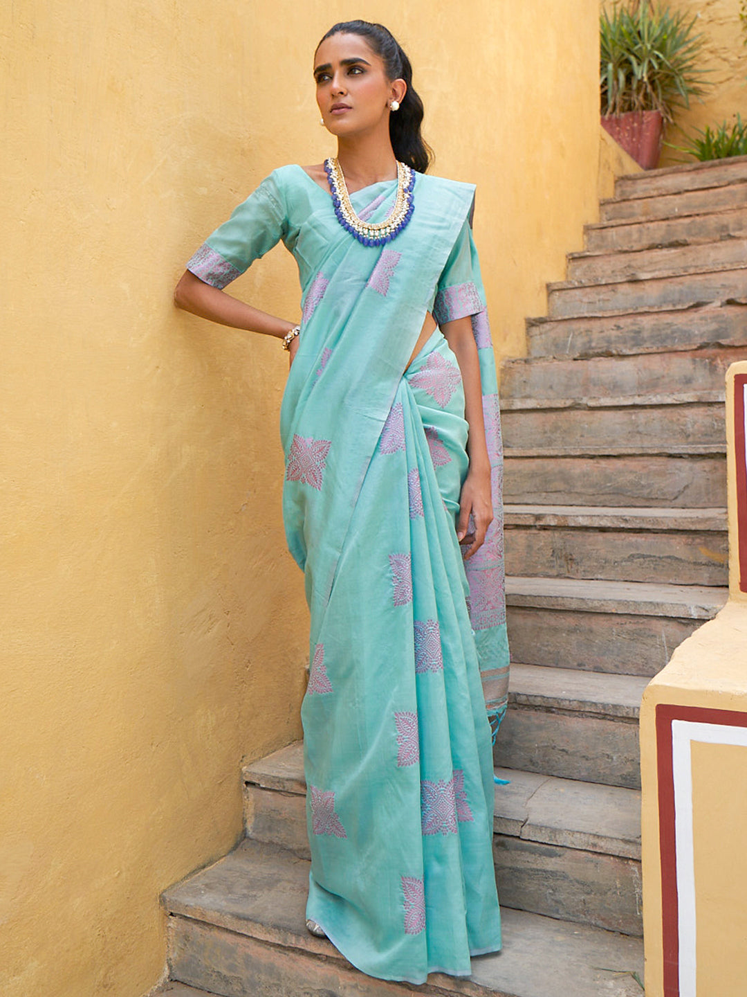 Janasya Sea Green Kanjeevaram Silk Woven Ethnic Motifs Kanjeevaram Silk Saree | Swadesiicart