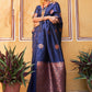 Janasya Navy Blue Kanjeevaram Silk Geometric Design Kanjeevaram Silk Saree | Swadesiicart
