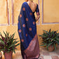 Janasya Navy Blue Kanjeevaram Silk Geometric Design Kanjeevaram Silk Saree | Swadesiicart