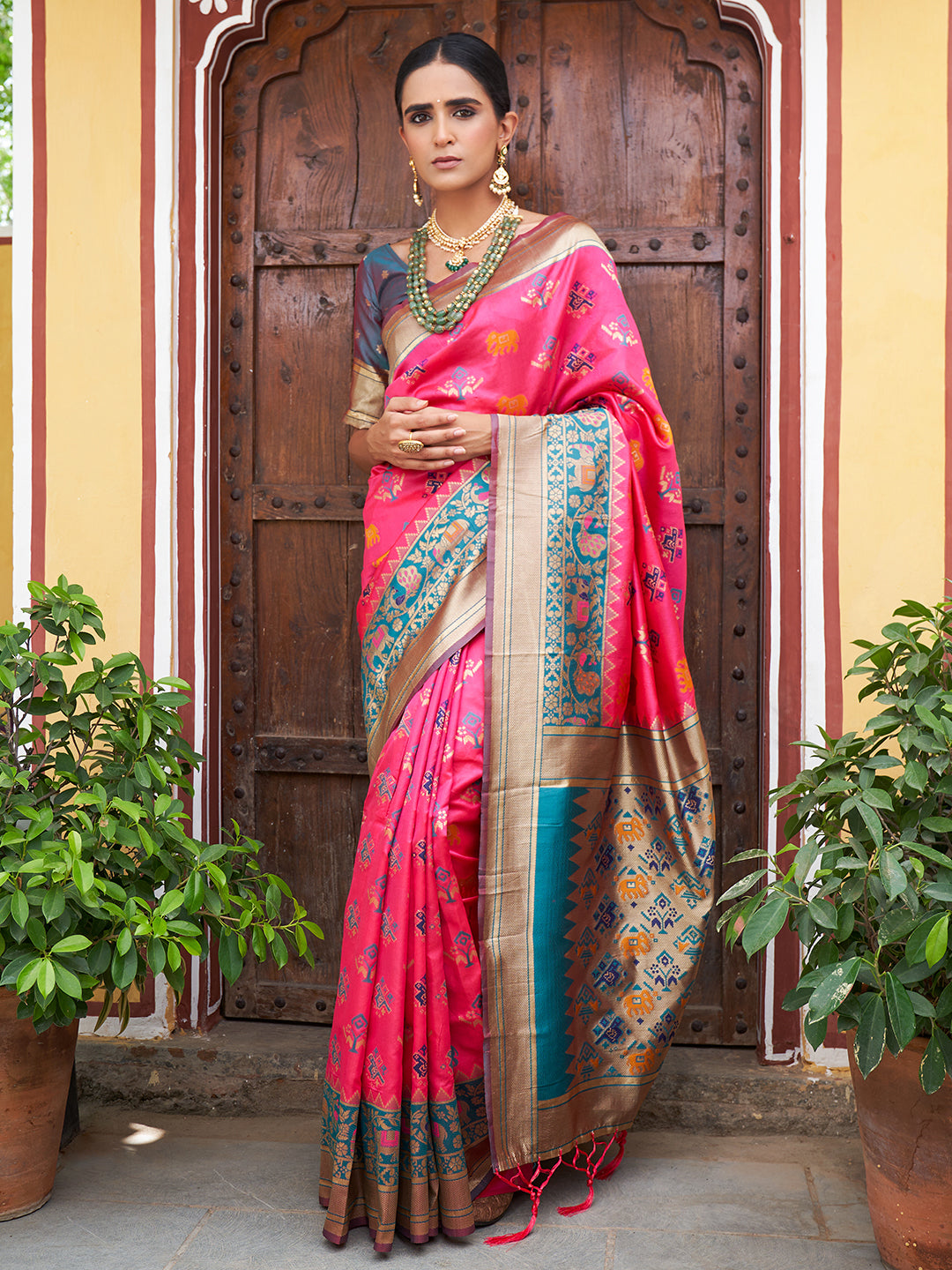 Janasya Pink Cotton Silk Woven Ethnic Motifs Patola Saree | Swadesiicart