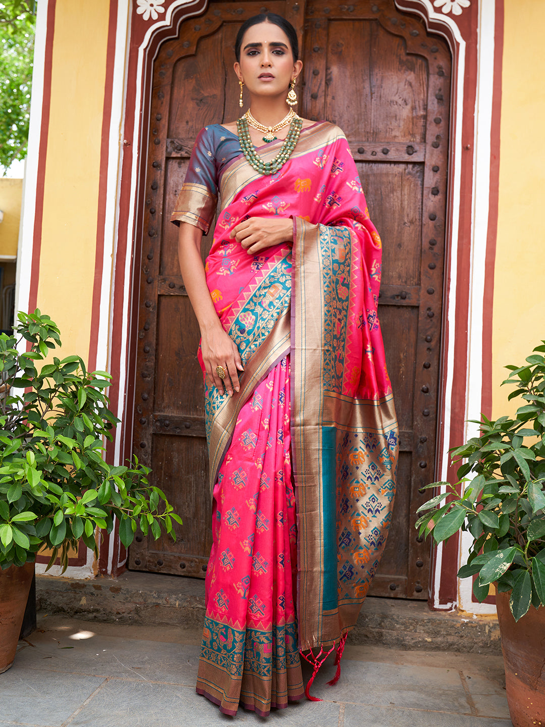 Janasya Pink Cotton Silk Woven Ethnic Motifs Patola Saree | Swadesiicart