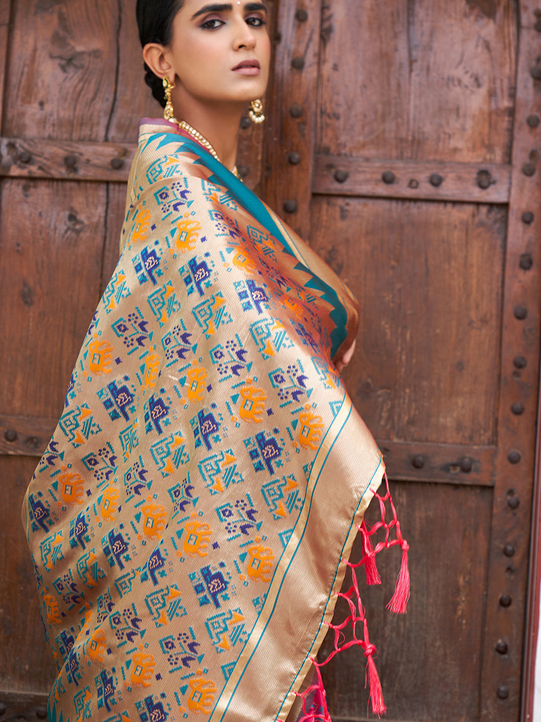 Janasya Pink Cotton Silk Woven Ethnic Motifs Patola Saree | Swadesiicart