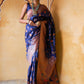 Janasya Navy Blue Banarasi Silk Woven Dual Tone Floral Design Banarasi Silk Saree | Swadesiicart