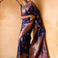 Janasya Navy Blue Banarasi Silk Woven Dual Tone Floral Design Banarasi Silk Saree | Swadesiicart
