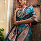 Janasya Teal Green Banarasi Silk Woven Dual Tone Floral Design Banarasi Silk Saree | Swadesiicart