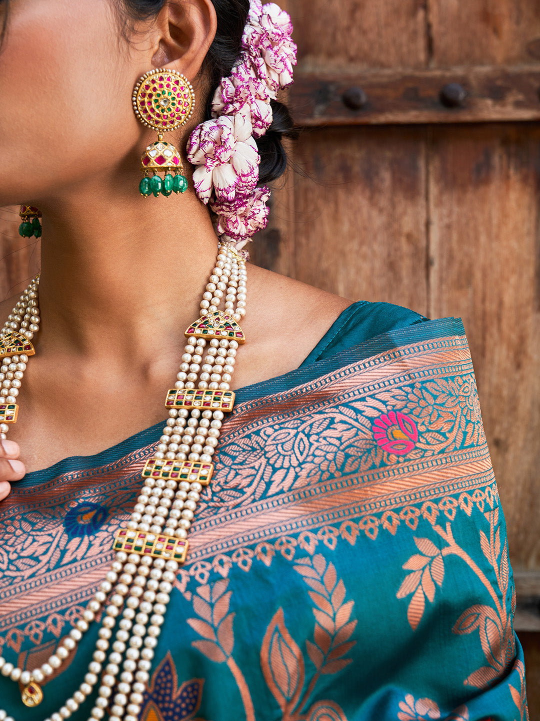 Janasya Teal Green Banarasi Silk Woven Dual Tone Floral Design Banarasi Silk Saree | Swadesiicart