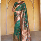 Janasya Green Banarasi Silk Woven Dual Tone Floral Design Banarasi Silk Saree | Swadesiicart