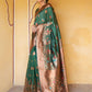 Janasya Green Banarasi Silk Woven Dual Tone Floral Design Banarasi Silk Saree | Swadesiicart