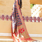 Janasya Navy Blue Chanderi Silk Pashmina Woven Design Saree | Swadesiicart