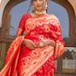Janasya Red Banarasi Silk Paisley Woven Design Saree | Swadesiicart