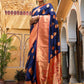 Janasya Navy Blue Silk Blend Woven Ethnic Motifs Woven Design Saree | Swadesiicart
