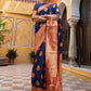 Janasya Navy Blue Silk Blend Woven Ethnic Motifs Woven Design Saree | Swadesiicart