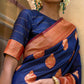 Janasya Navy Blue Silk Blend Woven Ethnic Motifs Woven Design Saree | Swadesiicart