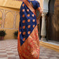 Janasya Navy Blue Silk Blend Woven Ethnic Motifs Woven Design Saree | Swadesiicart