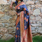 Janasya Navy Blue Silk Blend Woven Jaal Motif Woven Design Saree | Swadesiicart