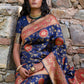 Janasya Navy Blue Silk Blend Woven Jaal Motif Woven Design Saree | Swadesiicart