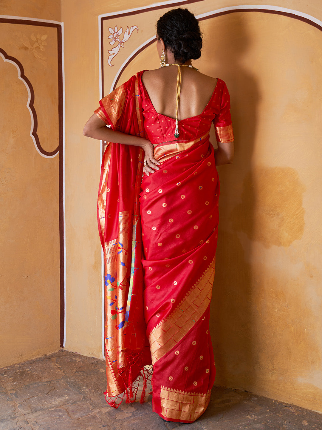 Janasya Red Paithani Silk Ethnic Motifs Paithani Silk Saree | Swadesiicart