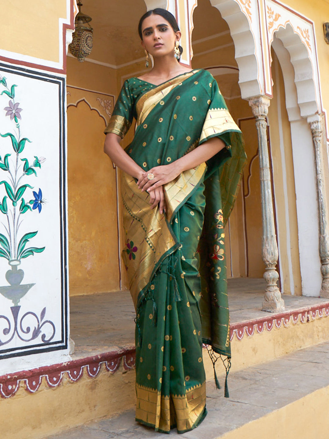 Janasya Green Paithani Silk Ethnic Motifs Paithani Silk Saree | Swadesiicart