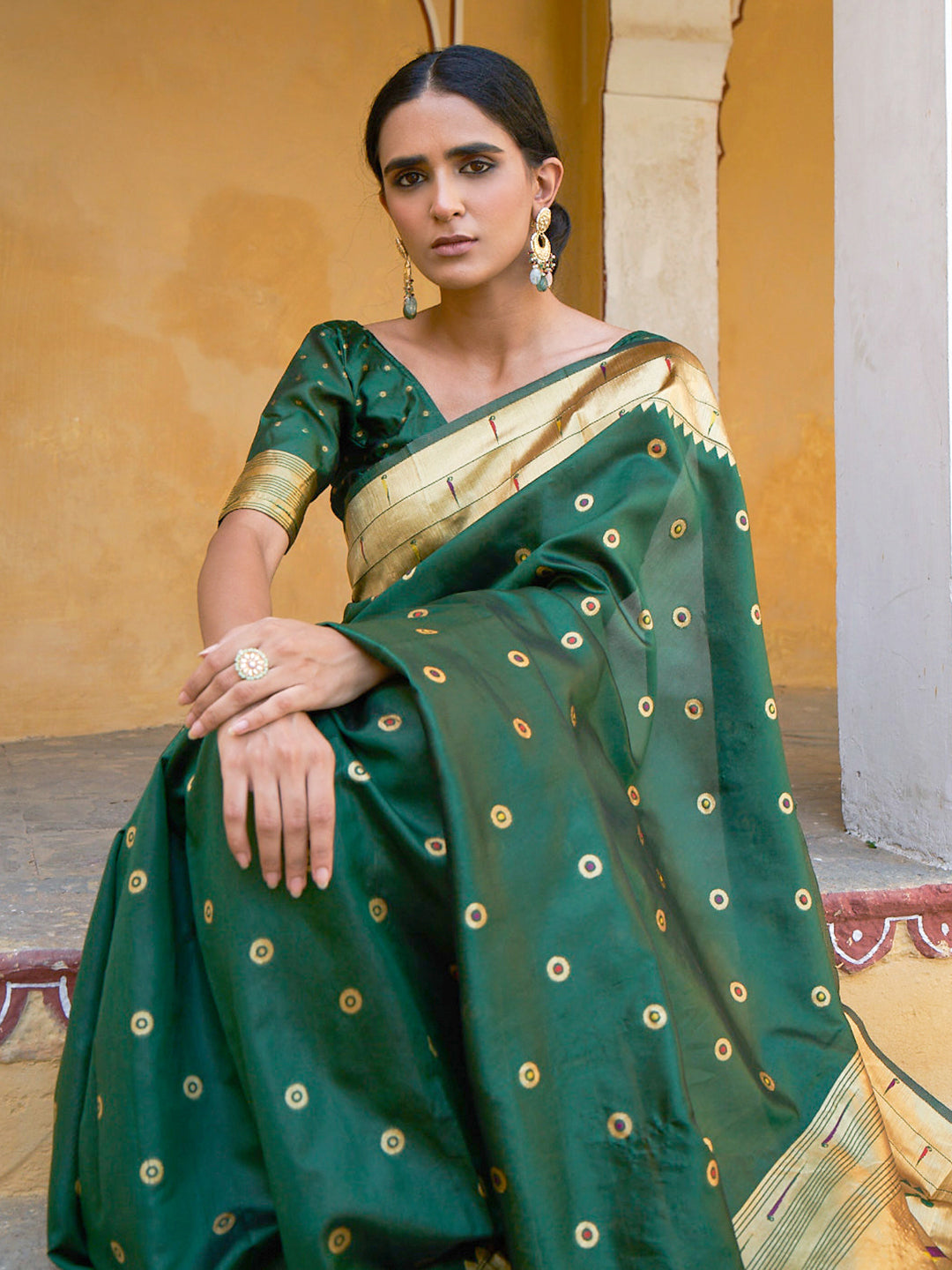 Janasya Green Paithani Silk Ethnic Motifs Paithani Silk Saree | Swadesiicart