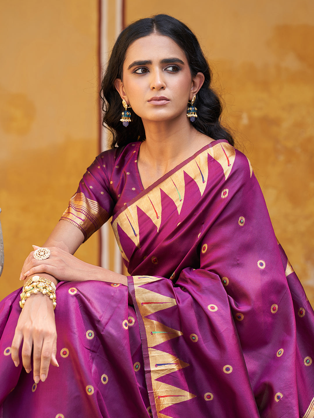 Janasya Wine Paithani Silk Ethnic Motifs Paithani Silk Saree | Swadesiicart