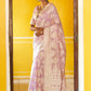 Janasya Lavender Linen Cotton Woven Paisley Woven Design Saree | Swadesiicart