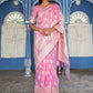 Janasya Pink Linen Cotton Woven Floral Design Woven Design Saree | Swadesiicart