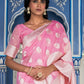 Janasya Pink Linen Cotton Woven Floral Design Woven Design Saree | Swadesiicart