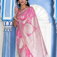 Janasya Pink Linen Cotton Woven Floral Design Woven Design Saree | Swadesiicart