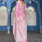 Janasya Pink Linen Cotton Woven Floral Design Woven Design Saree | Swadesiicart