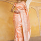 Janasya Peach Linen Cotton Leheriya Woven Design Saree | Swadesiicart