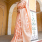 Janasya Peach Linen Cotton Leheriya Woven Design Saree | Swadesiicart