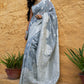 Janasya Grey Linen Cotton Woven Floral Design Woven Design Saree | Swadesiicart