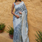 Janasya Grey Linen Cotton Woven Floral Design Woven Design Saree | Swadesiicart