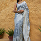Janasya Grey Linen Cotton Woven Floral Design Woven Design Saree | Swadesiicart