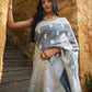 Janasya Grey Linen Cotton Woven Floral Design Woven Design Saree | Swadesiicart