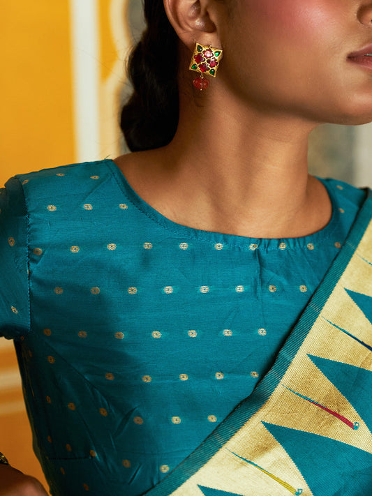 Janasya Teal Paithani Silk Ethnic Motifs Paithani Silk Saree | Swadesiicart