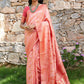 Janasya Peach Banarasi Silk Woven Dual Tone Floral Design Banarasi Silk Saree | Swadesiicart