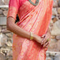 Janasya Peach Banarasi Silk Woven Dual Tone Floral Design Banarasi Silk Saree | Swadesiicart