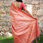 Janasya Peach Banarasi Silk Woven Dual Tone Floral Design Banarasi Silk Saree | Swadesiicart