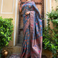 Janasya Grey Banarasi Silk Woven Dual Tone Floral Design Banarasi Silk Saree | Swadesiicart