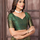 Janasya Beige & Green Cotton Linen Ethnic Print Kanjivaram Saree | Swadesiicart
