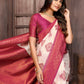 Janasya Beige & Wine Cotton Linen Ethnic Motifs Kanjivaram Saree | Swadesiicart