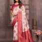 Janasya Beige & Wine Cotton Linen Ethnic Motifs Kanjivaram Saree | Swadesiicart