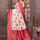 Janasya Beige & Wine Cotton Linen Ethnic Motifs Kanjivaram Saree | Swadesiicart